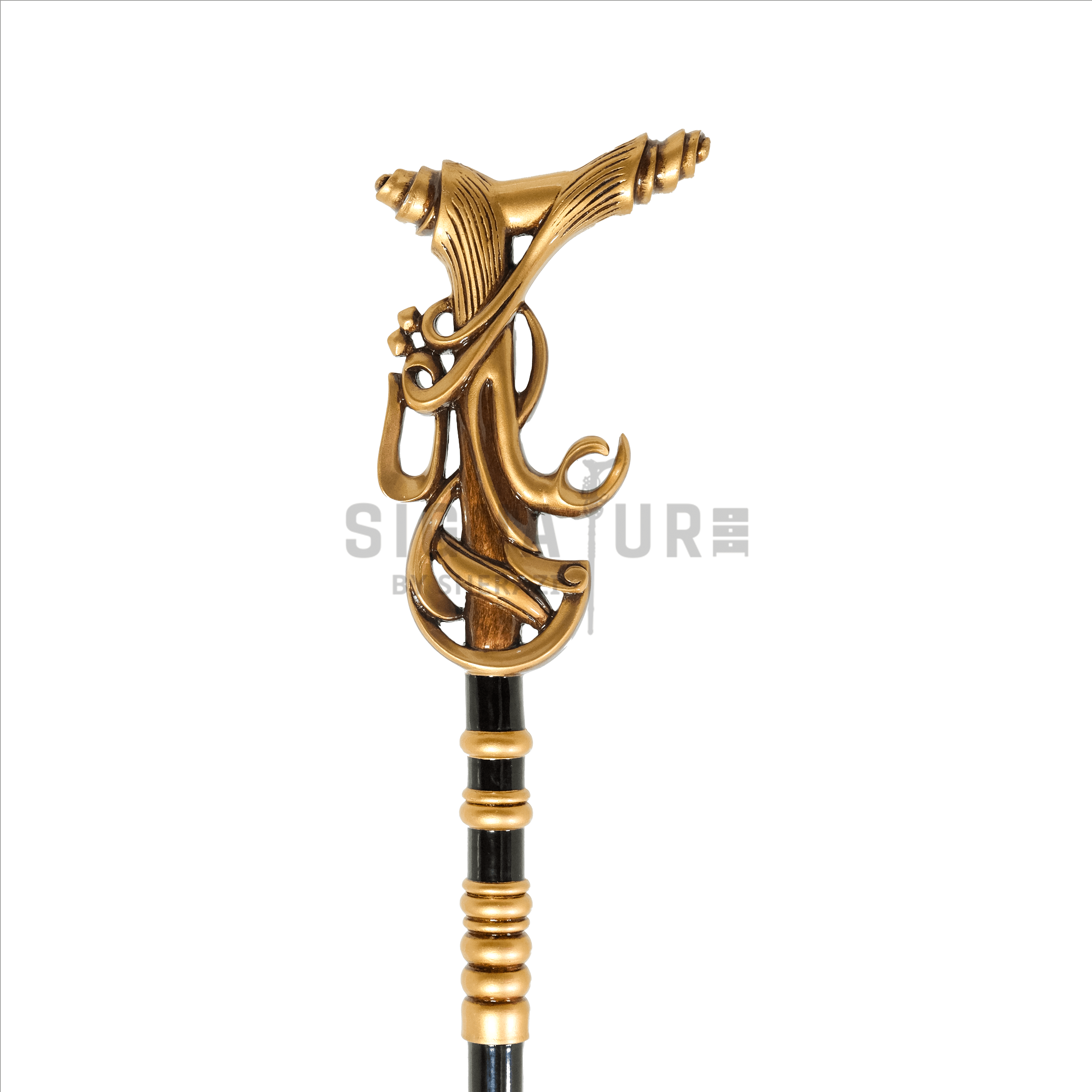 Haq Ali Wooden Stick Gold Antique and Dark Brown