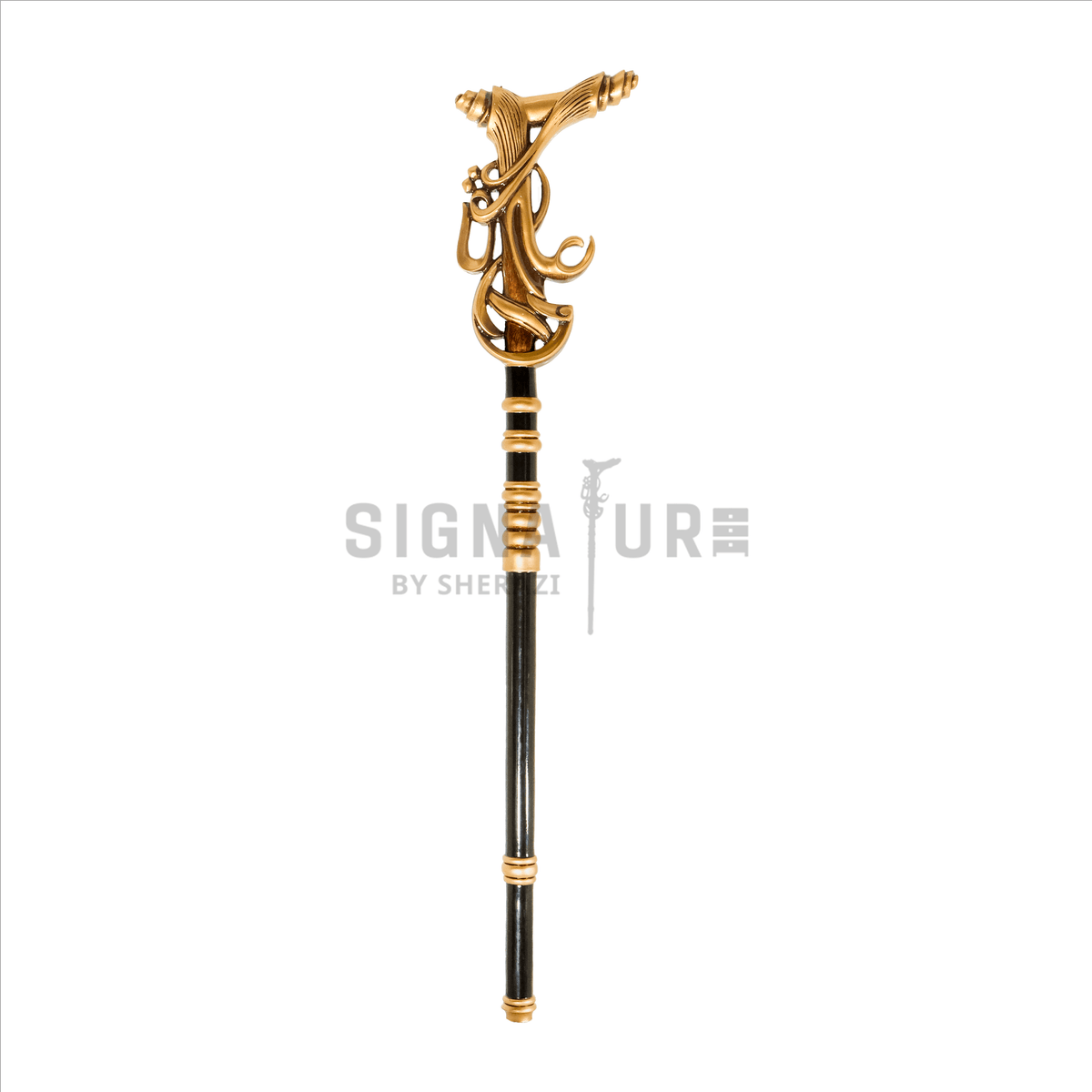 Haq Ali Wooden Stick Gold Antique and Dark Brown